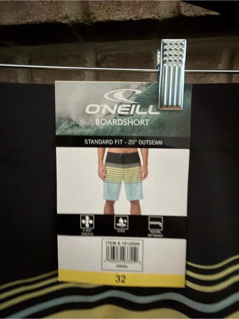 O'Neill Black, Yellow & Light Blue Striped Men's Board Shorts